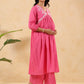 Janasya Light Dobby Cotton Yoke Embroidery A-Line Kurta Set | Swadesiicart