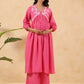 Janasya Light Dobby Cotton Yoke Embroidery A-Line Kurta Set | Swadesiicart