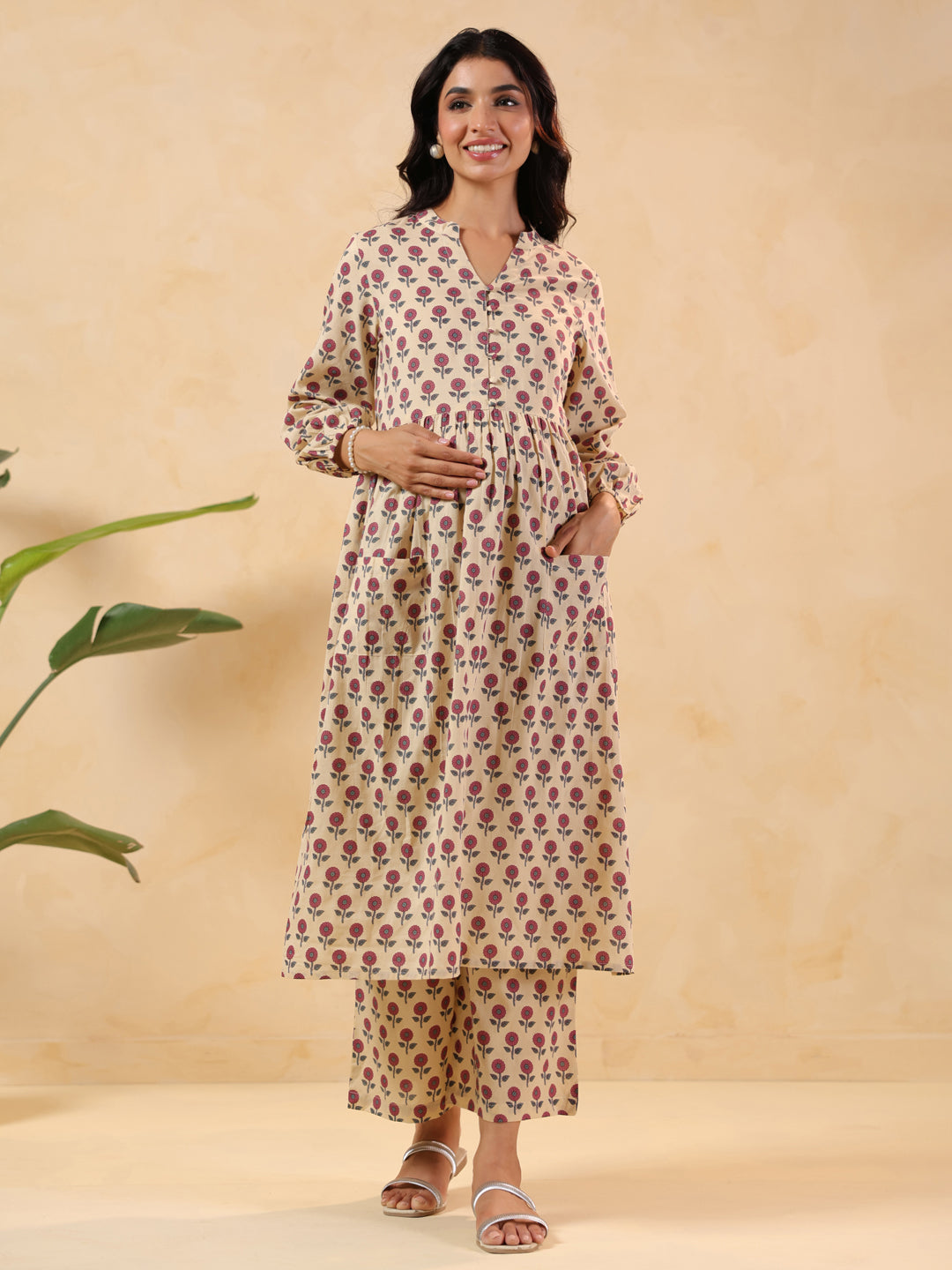 Janasya Light Cotton Floral A-Line Kurta Set | Swadesiicart