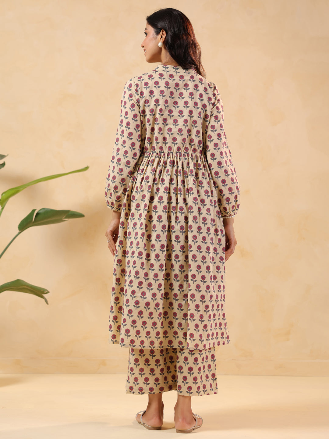 Janasya Light Cotton Floral A-Line Kurta Set | Swadesiicart