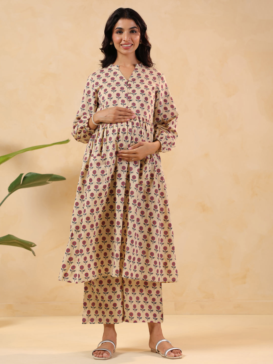 Janasya Light Cotton Floral A-Line Kurta Set | Swadesiicart