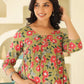 Janasya Dark Cotton Floral Gathered Kurta | Swadesiicart