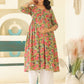 Janasya Dark Cotton Floral Gathered Kurta | Swadesiicart