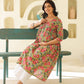 Janasya Dark Cotton Floral Gathered Kurta | Swadesiicart