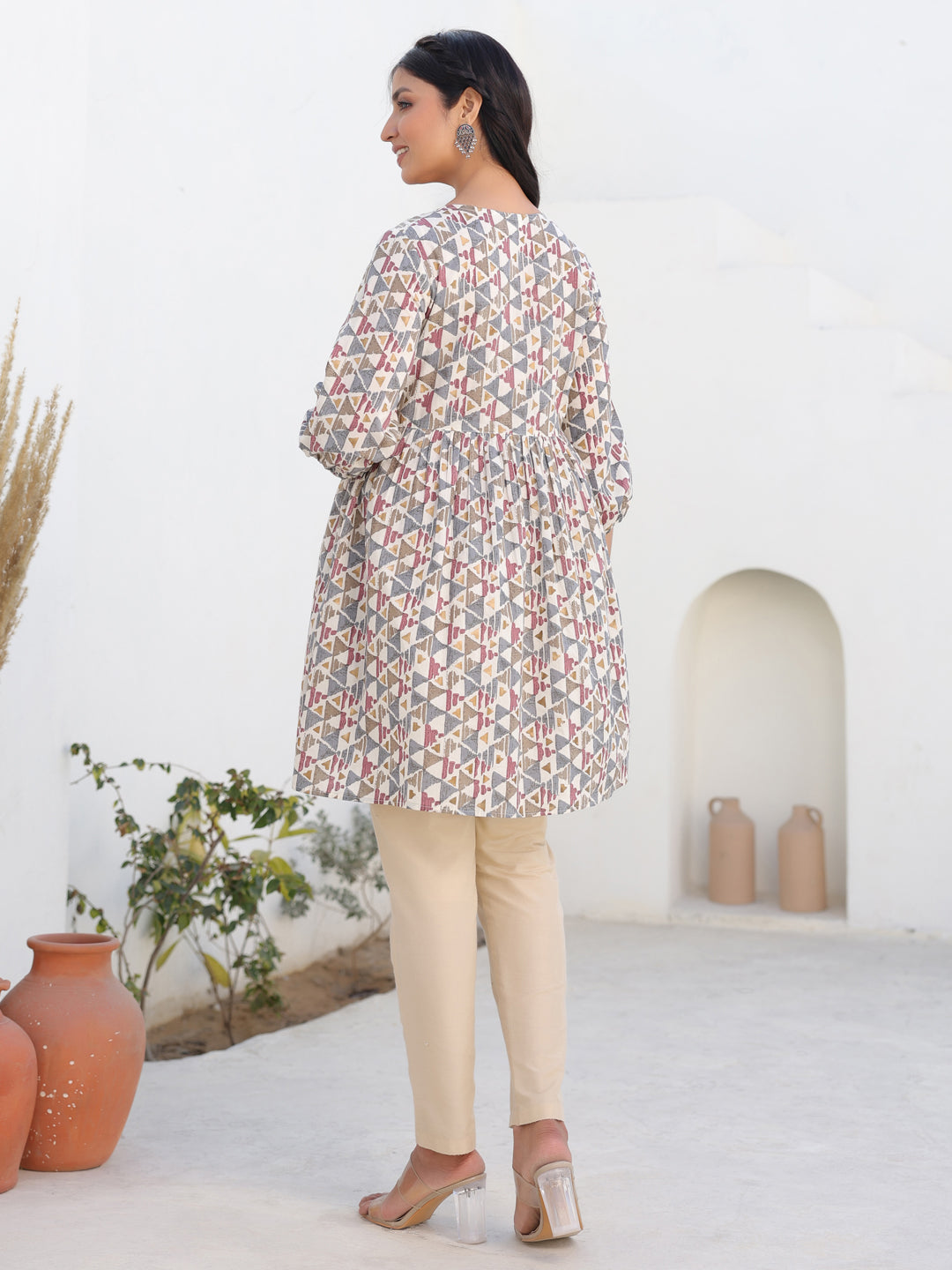 Janasya Light Cotton Geometric A-Line Tunic | Swadesiicart