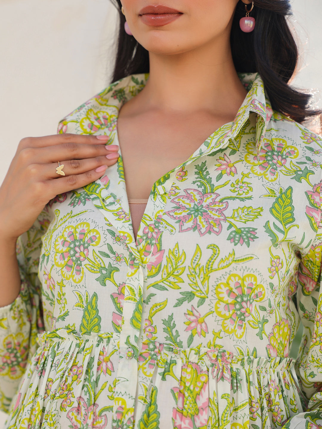 Janasya Bright Cotton Floral Tiered Tunic | Swadesiicart