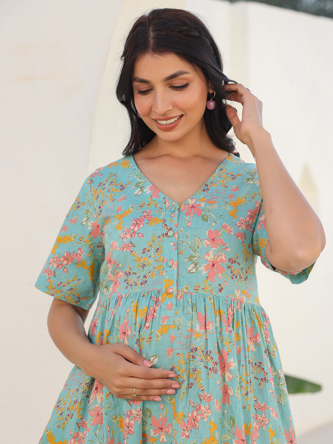 Janasya Bright Cotton Floral A-Line Tunic | Swadesiicart