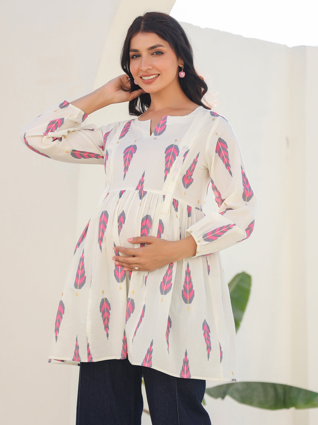 Janasya Light Cotton Ethnic Motifs A-Line Tunic | Swadesiicart