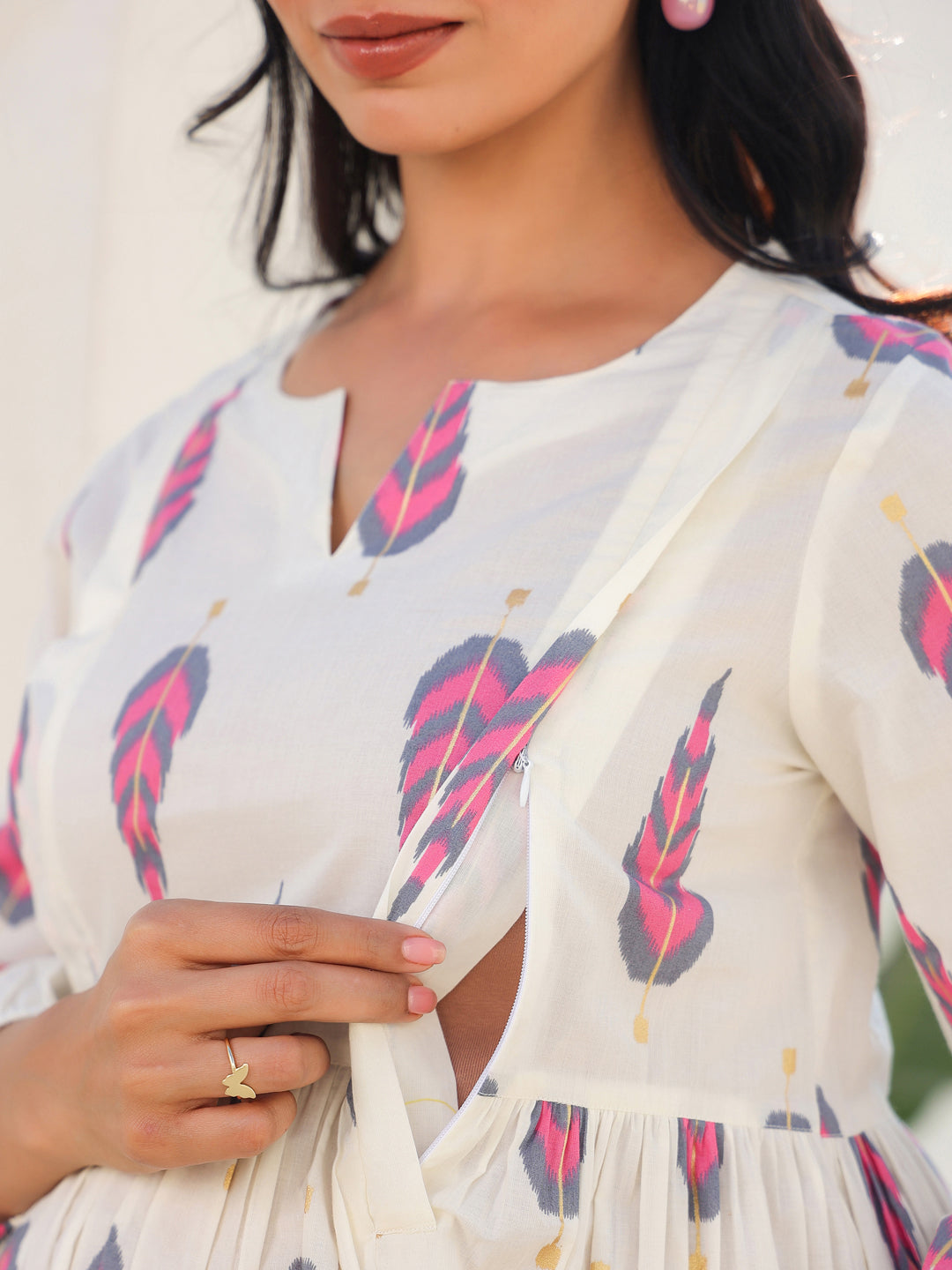 Janasya Light Cotton Ethnic Motifs A-Line Tunic | Swadesiicart