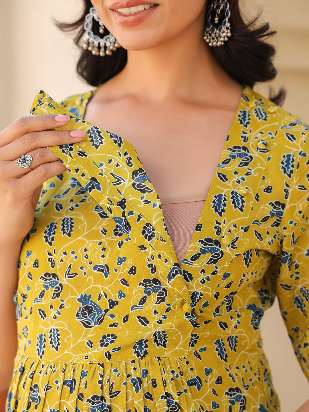 Janasya Bright Cotton Floral A-Line Top & Bottom Set | Swadesiicart