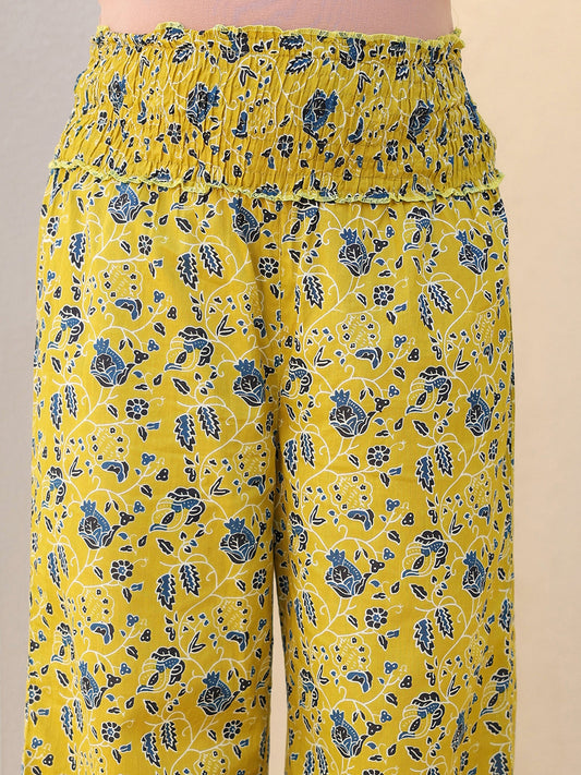 Janasya Bright Cotton Floral A-Line Top & Bottom Set | Swadesiicart