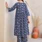 Janasya Dark Cotton Floral Gathered Top & Bottom Set | Swadesiicart