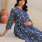 Janasya Dark Cotton Floral Gathered Top & Bottom Set | Swadesiicart
