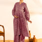 Janasya Dark Cotton Ethnic Motifs A-Line Kurta Set | Swadesiicart