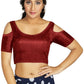 Aastha Fashion Women's Maroon Art Silk Cold Shoulder Sleeve Readymade Blouse