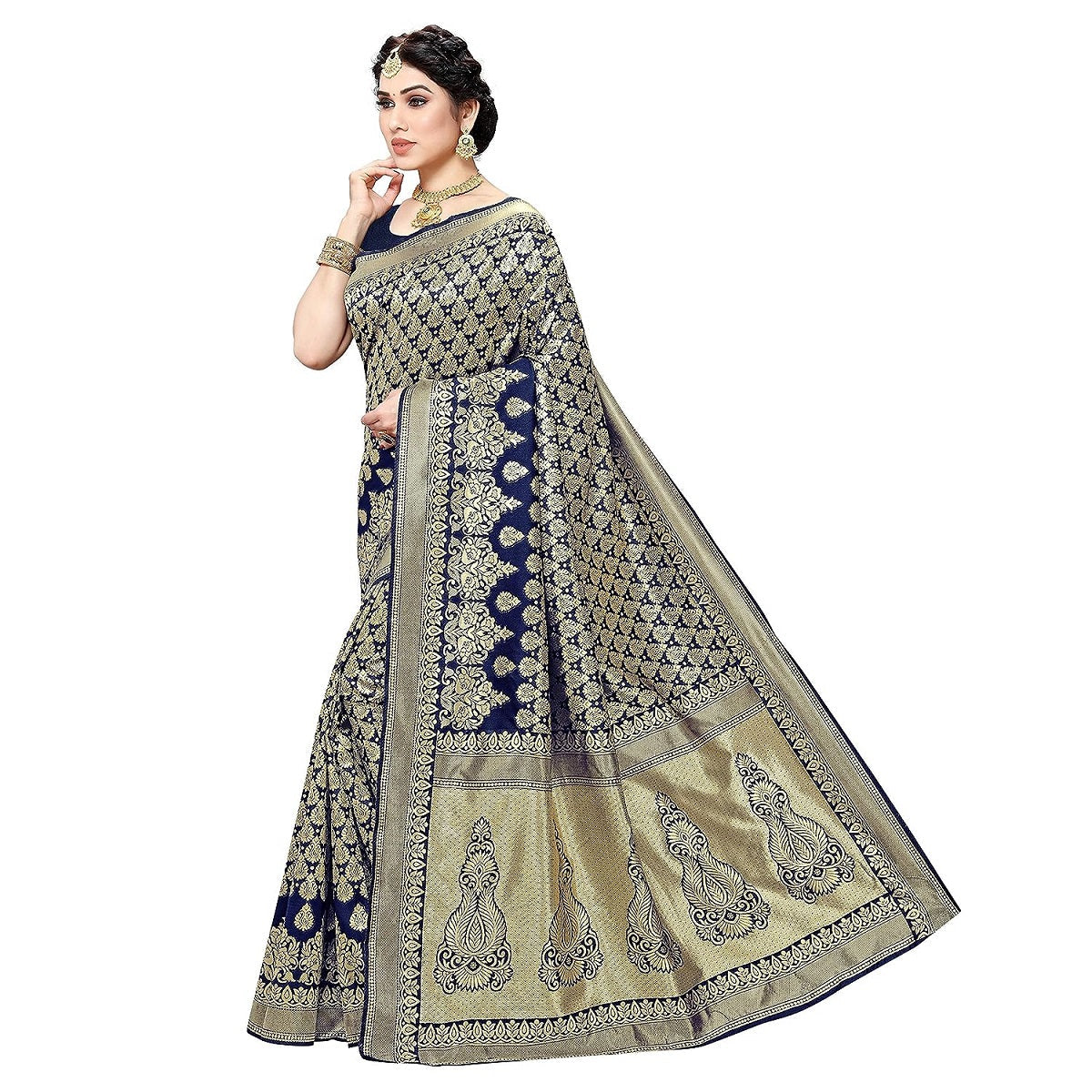 Vamika Navy Banarasi Jacquard Weaving Saree | Swadesiicart