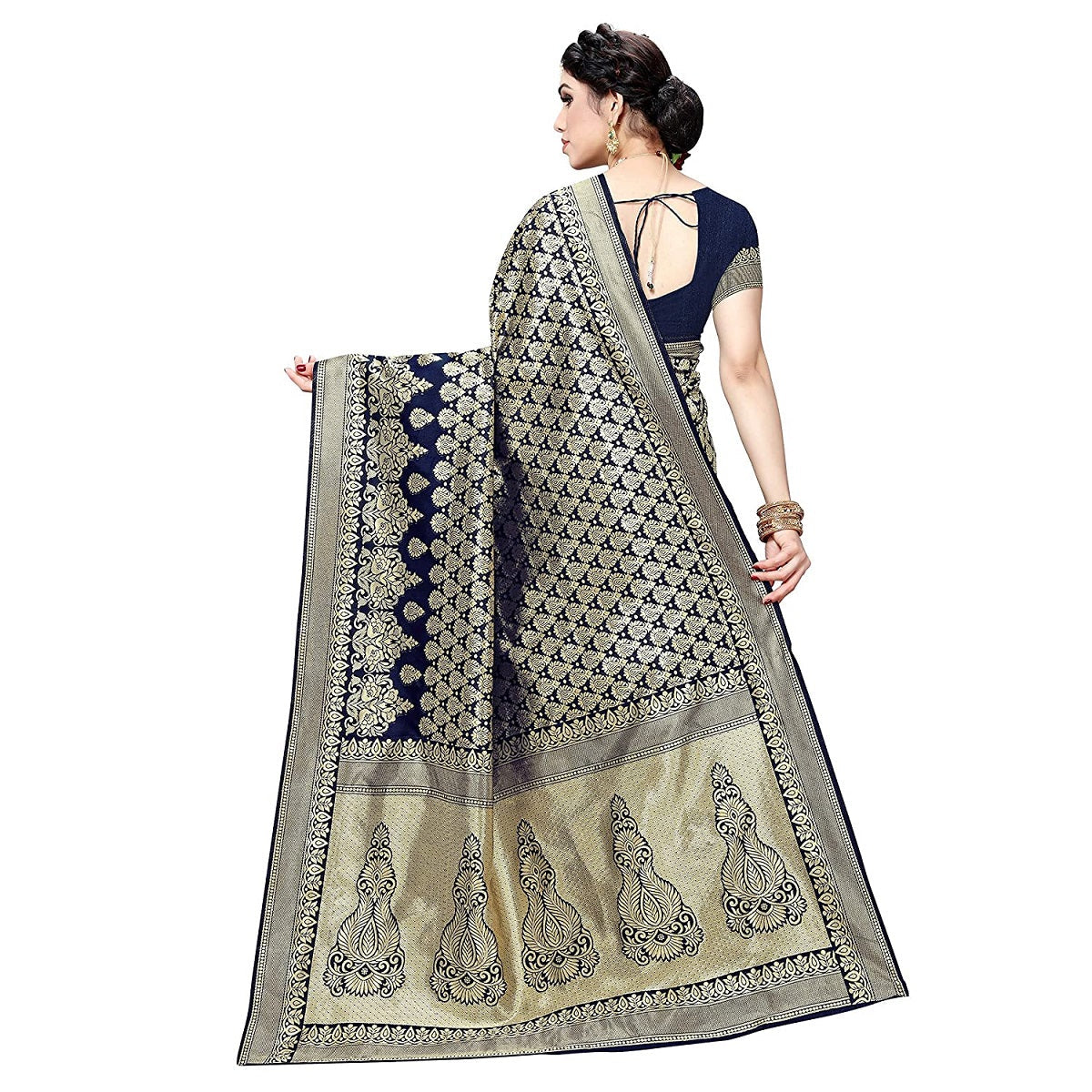 Vamika Navy Banarasi Jacquard Weaving Saree | Swadesiicart