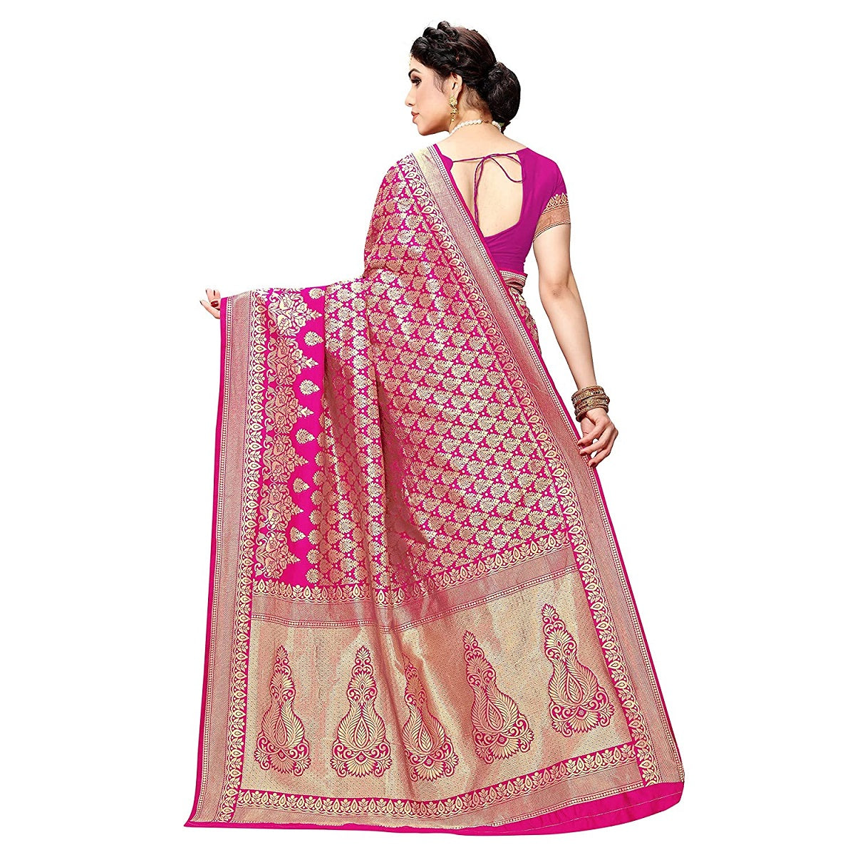 Vamika Pink Banarasi Jacquard Weaving Saree | Swadesiicart