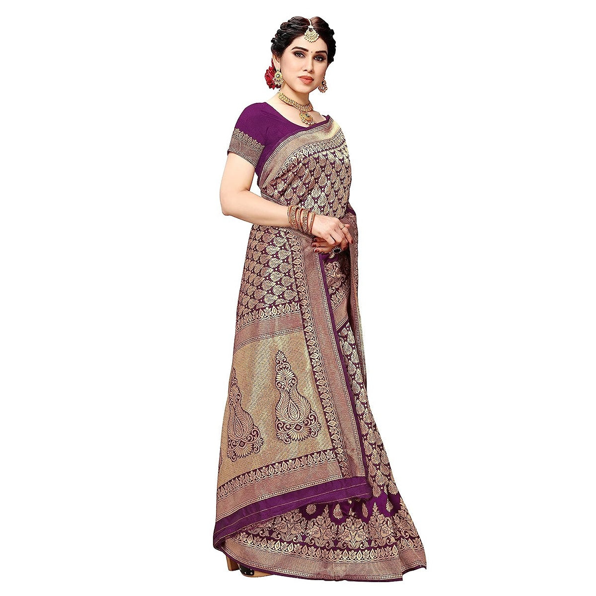 Vamika Purple Banarasi Jacquard Weaving Saree | Swadesiicart