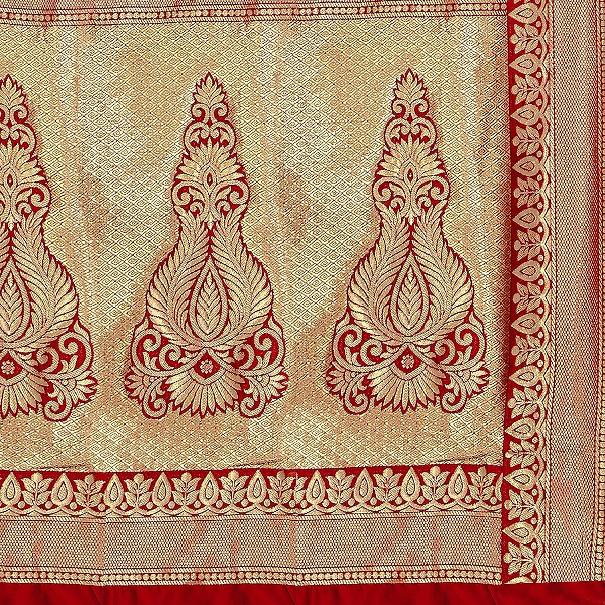 Vamika Red Banarasi Jacquard Weaving Saree | Swadesiicart