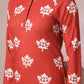 Myshka Women's Rust Printed Round Neck Party Top With Skirt Co-ord set - Swadesiicart