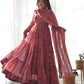 Lorenvalley Fashion Women Pure Soft Georgette Kalamkari Print Fully Flair Anarkali With Pant Dupatta Set - Maroon | Swadesiicart