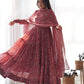 Lorenvalley Fashion Women Pure Soft Georgette Kalamkari Print Fully Flair Anarkali With Pant Dupatta Set - Maroon | Swadesiicart