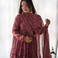Lorenvalley Fashion Women Pure Soft Georgette Kalamkari Print Fully Flair Anarkali With Pant Dupatta Set - Maroon | Swadesiicart