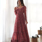 Lorenvalley Fashion Women Pure Soft Georgette Kalamkari Print Fully Flair Anarkali With Pant Dupatta Set - Maroon | Swadesiicart