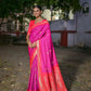 Vishnu Weaves Women's Wine Soft Silk Zari Woven Saree with Blouse - Swadesiicart