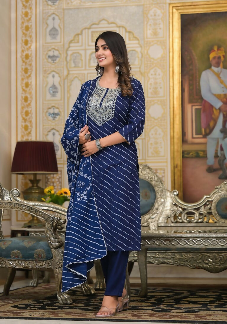 Partywear Designer Blue cotton Stitched Suit With Dupatta - Tanisha | Swadesiicart