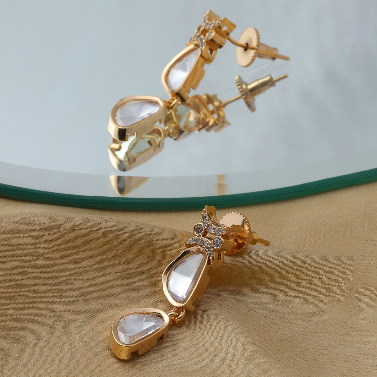 Ambi Diamond and Gold Earrings (Gold) - Ruby Raang - Swadesiicart