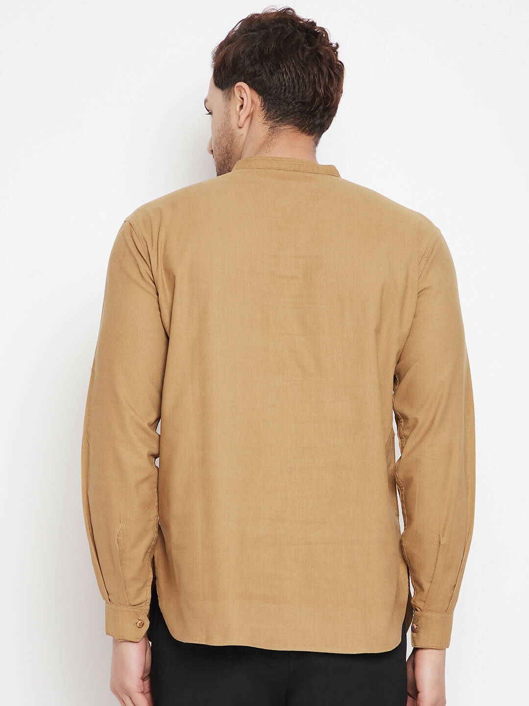 Even Apparels Beige Pure Cotton Short Men's Kurta With Band Collar | Swadesiicart