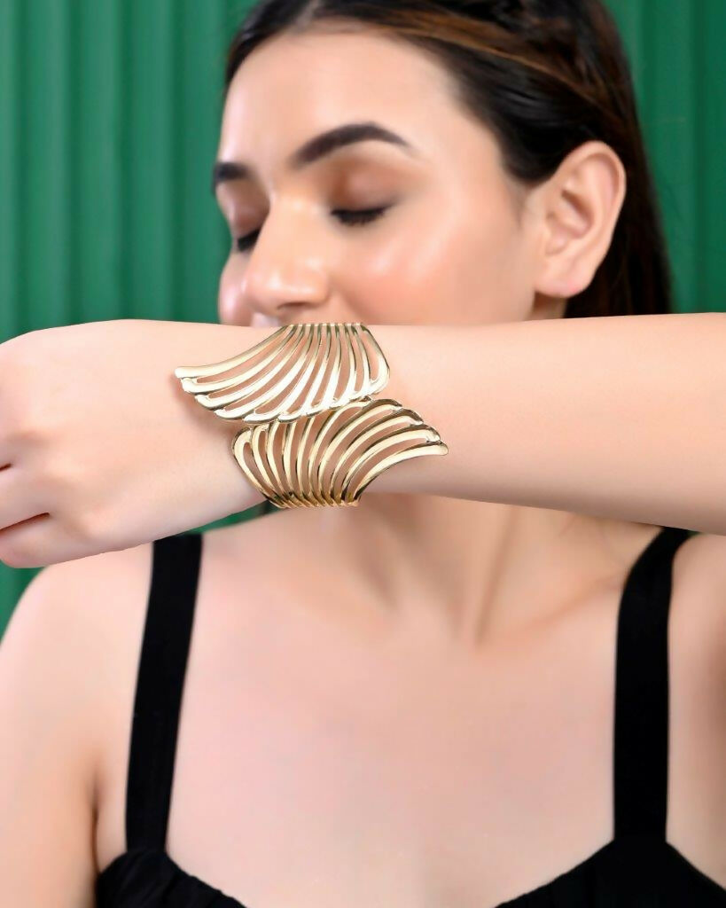 VOJ Pack of 3 Bracelet - Gold, Silver and Black Tonned Kada Bracelet. - Swadesiicart