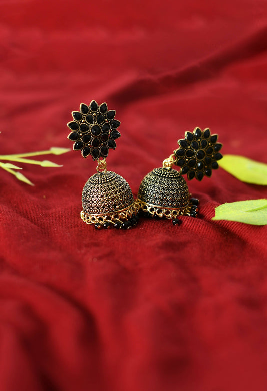 Mominos Fashion Joharkamal Kundan work Jhumka with Black Beads - Swadesiicart