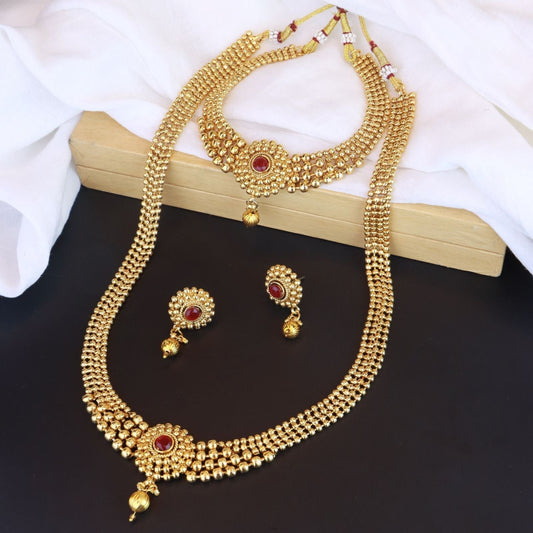 Gold-Polished Traditional Style Choker Necklace Jewellery Set for Women/Girls - Wahe Jewels - Swadesiicart