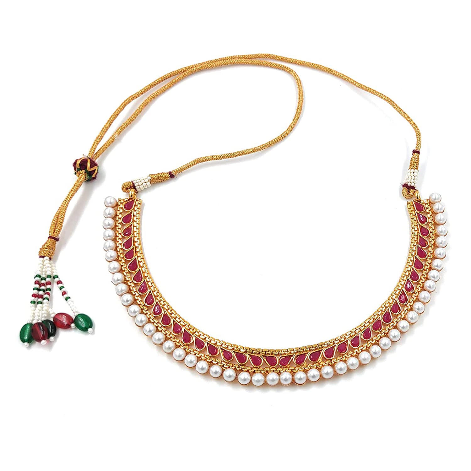 Gold-Polished Traditional Pink Choker Necklace Jewellery Set For Women/Girls - Wahe Jewels - Swadesiicart