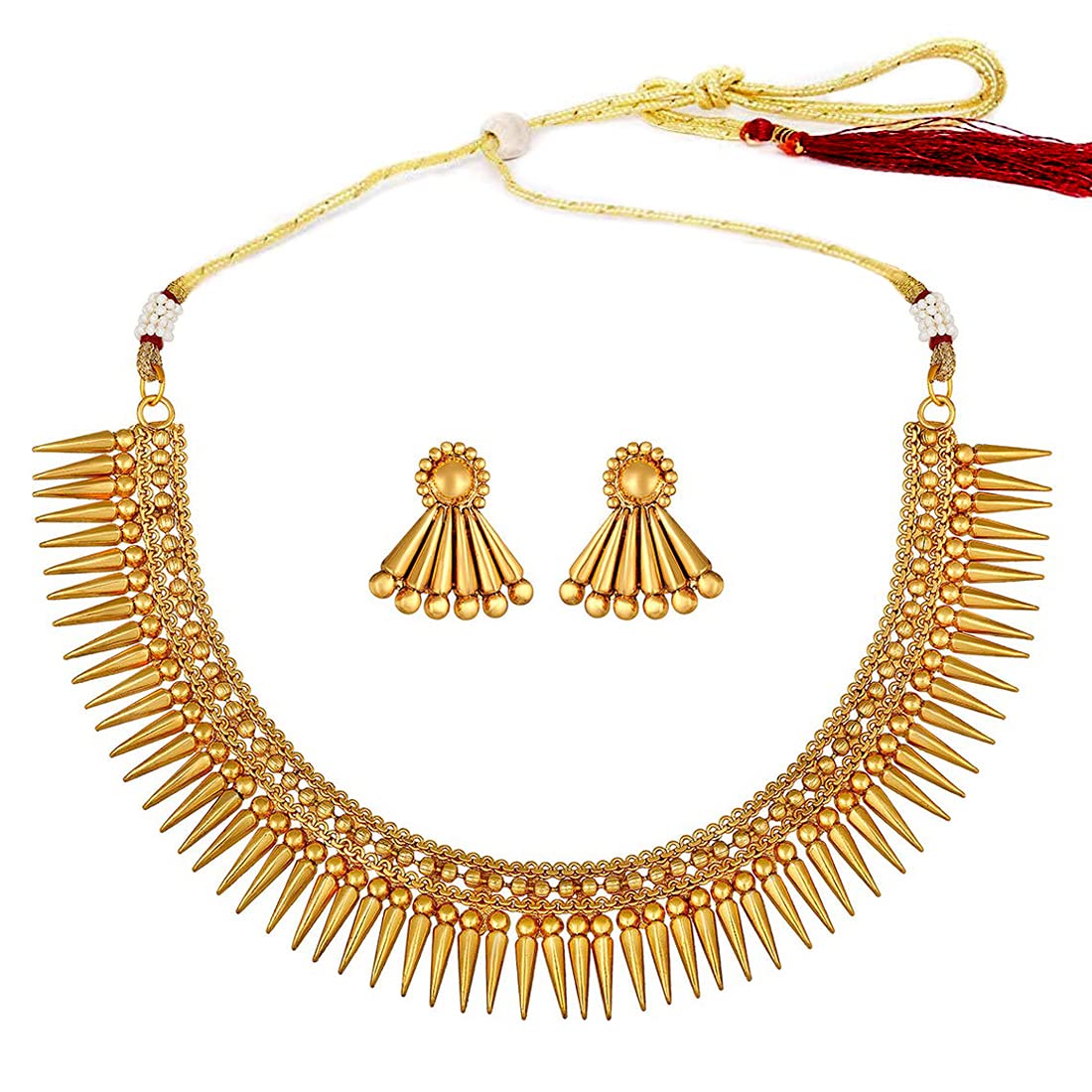 Gold-Polished Traditional Stylish Golden Necklace with Earrings for Women & Girls - Wahe Jewels - Swadesiicart