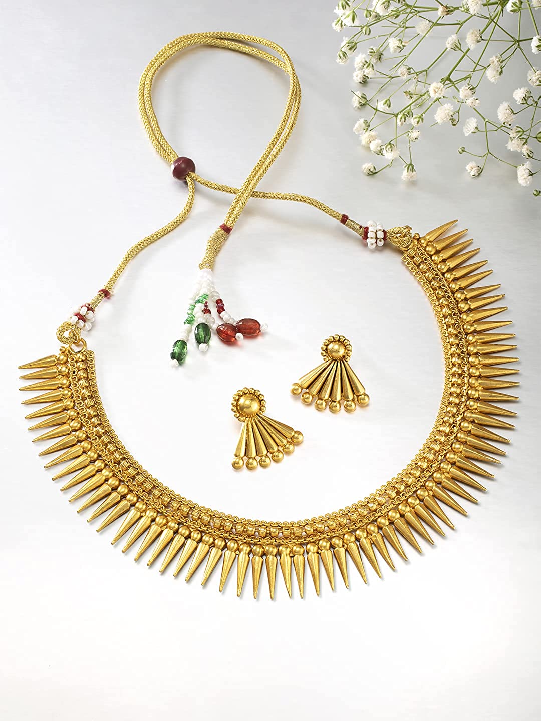 Gold-Polished Traditional Stylish Golden Necklace with Earrings for Women & Girls - Wahe Jewels - Swadesiicart
