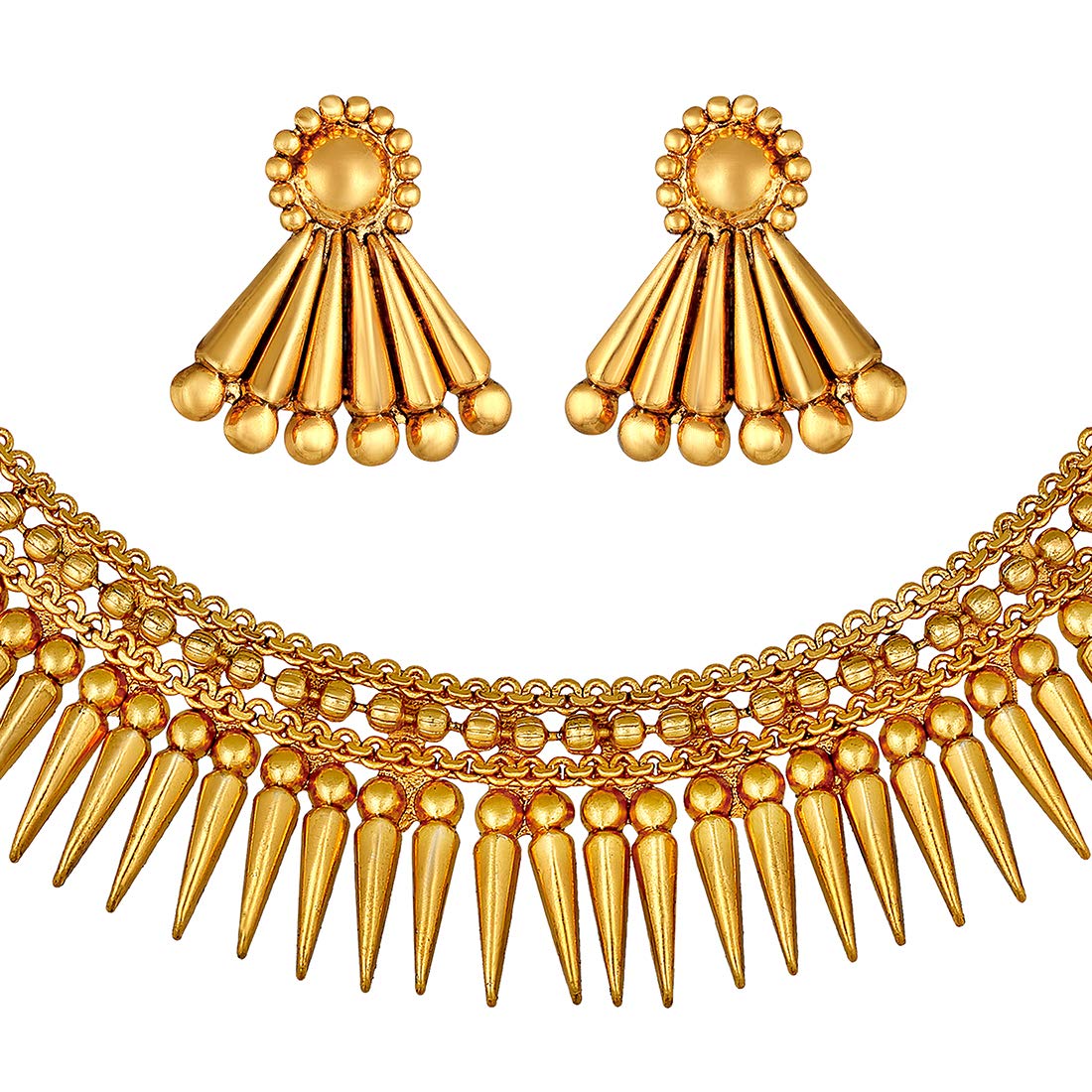 Gold-Polished Traditional Stylish Golden Necklace with Earrings for Women & Girls - Wahe Jewels - Swadesiicart