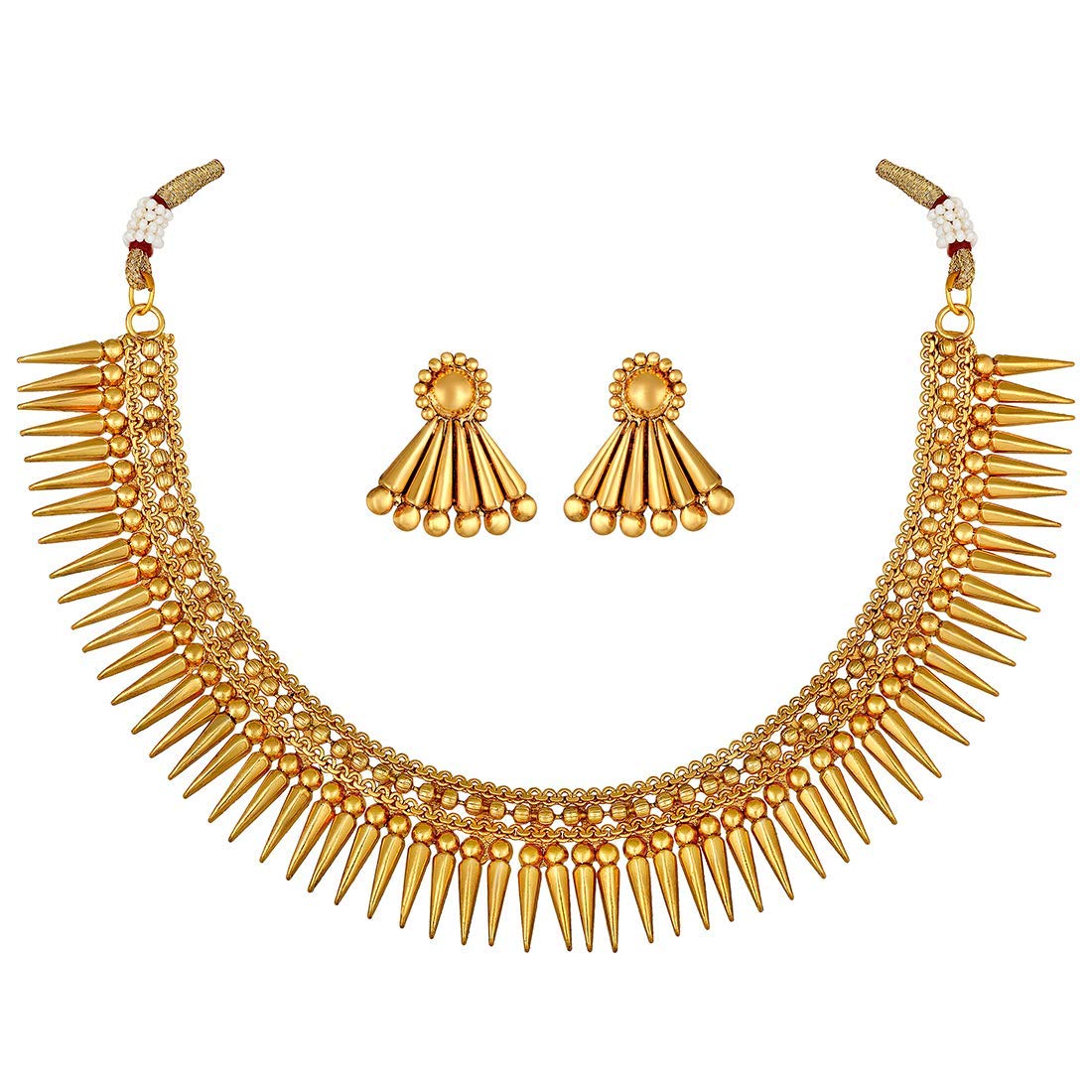 Gold-Polished Traditional Stylish Golden Necklace with Earrings for Women & Girls - Wahe Jewels - Swadesiicart