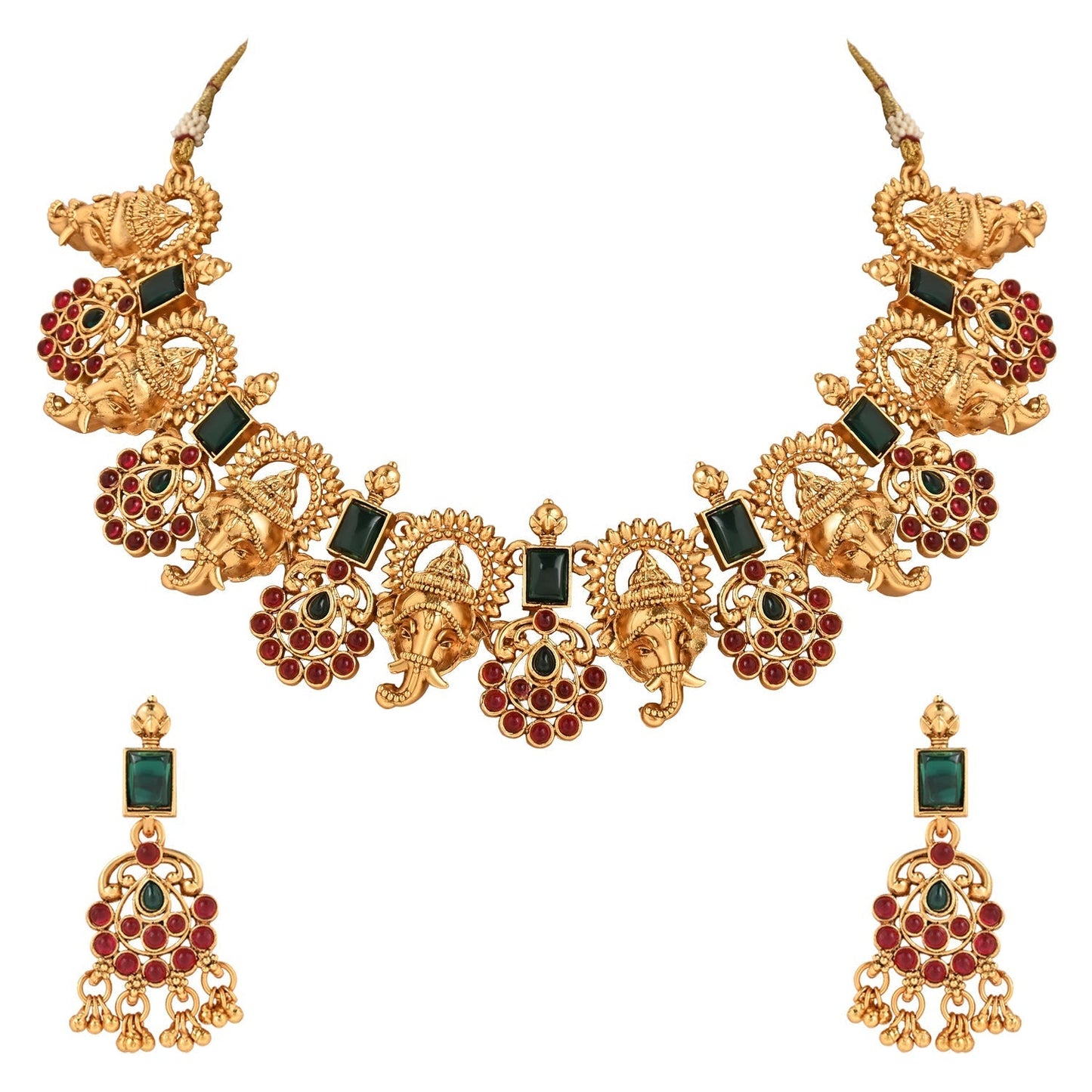 Gold-Polished Traditional Temple Choker Necklace Jewellery With Earrings Set for Women/Girls - Wahe Jewels - Swadesiicart
