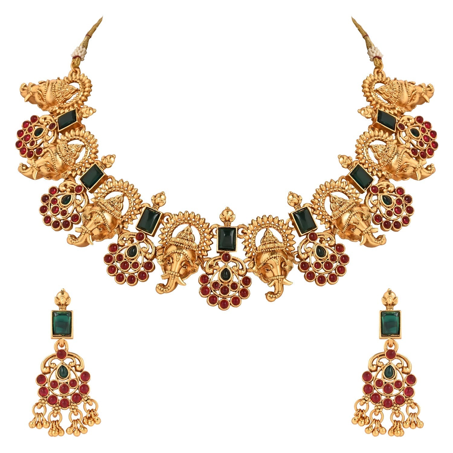 Gold-Polished Traditional Temple Choker Necklace Jewellery With Earrings Set for Women/Girls - Wahe Jewels - Swadesiicart