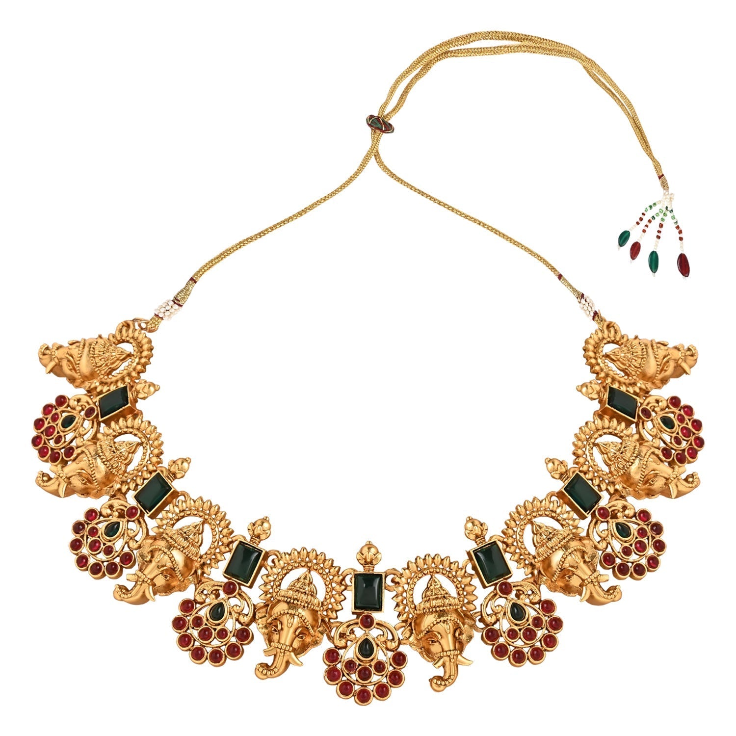 Gold-Polished Traditional Temple Choker Necklace Jewellery With Earrings Set for Women/Girls - Wahe Jewels - Swadesiicart