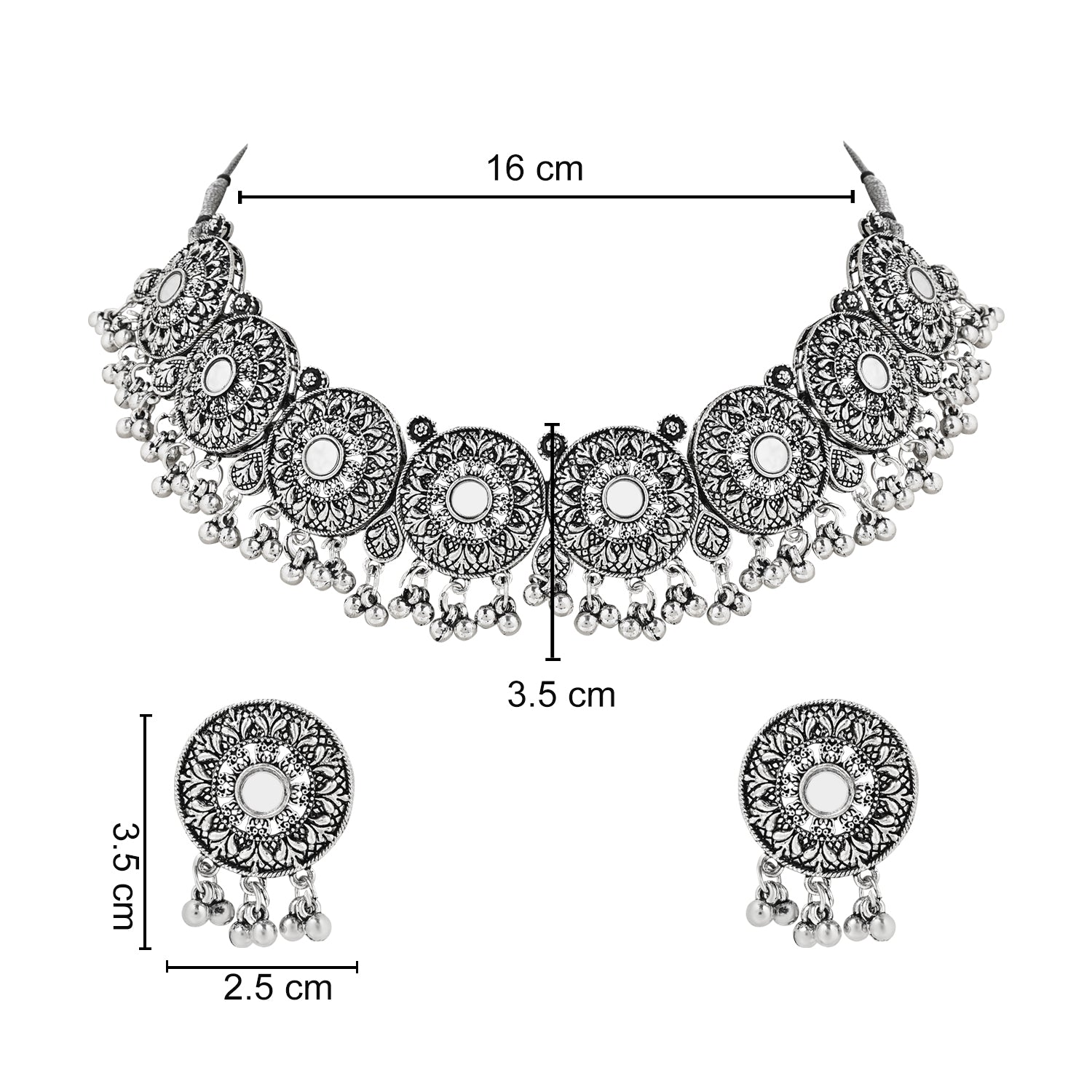 Navratri Ethnic Silver Oxidized Traditional Afghani Choker Necklace Jewellery Set for Women - Wahe Jewels - Swadesiicart