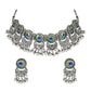 Navratri Oxidised Silver Plated Afghani Choker Necklace Jewellery Set for Women - Wahe Jewels - Swadesiicart