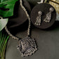 Navratri Ethnic Silver Oxidised Radha Krisha Long Necklace Jewellery With Jhumka Earrings Set For Women/Girls - Wahe Jewels - Swadesiicart