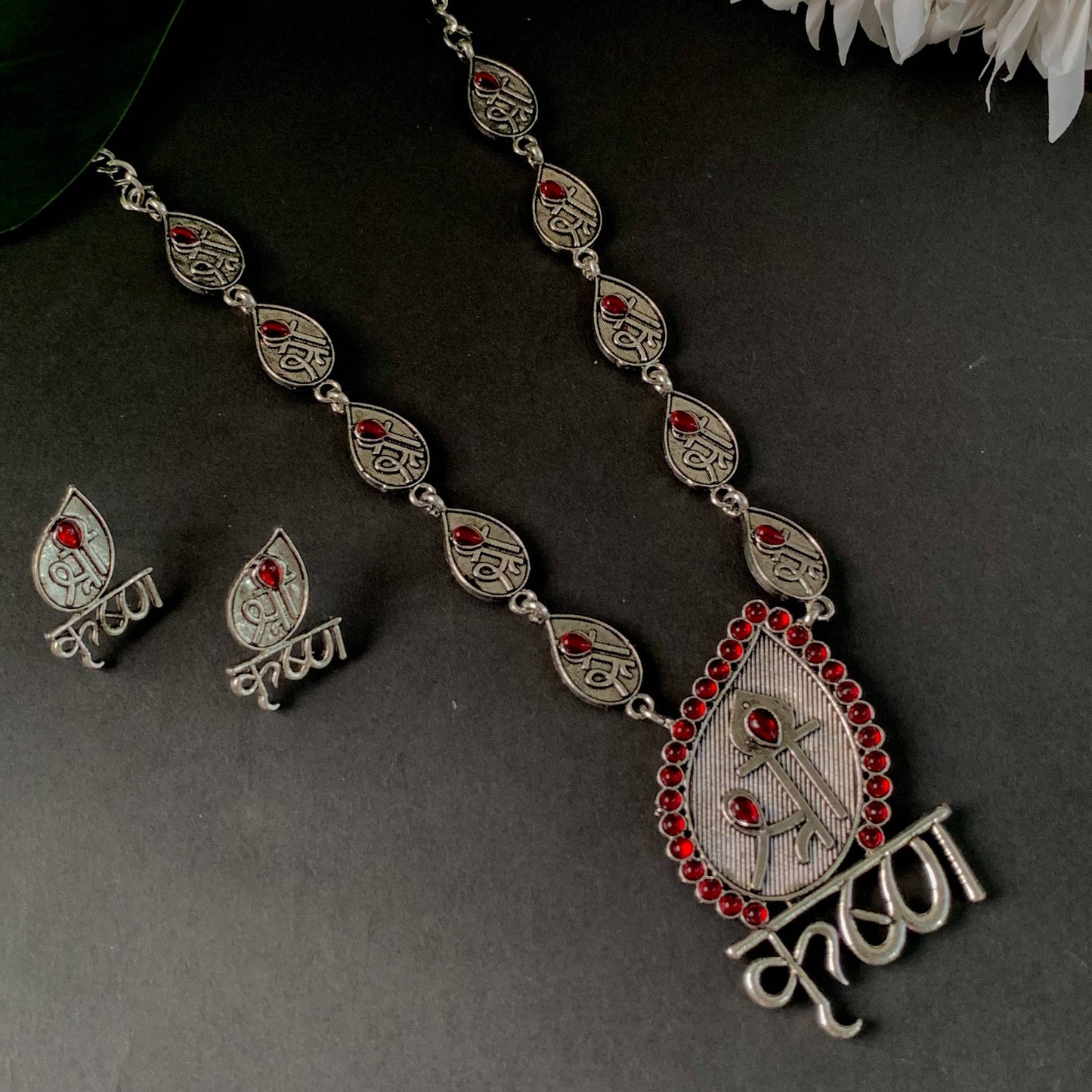 Oxidized Silver plating necklace set - Wahe Jewels - Swadesiicart