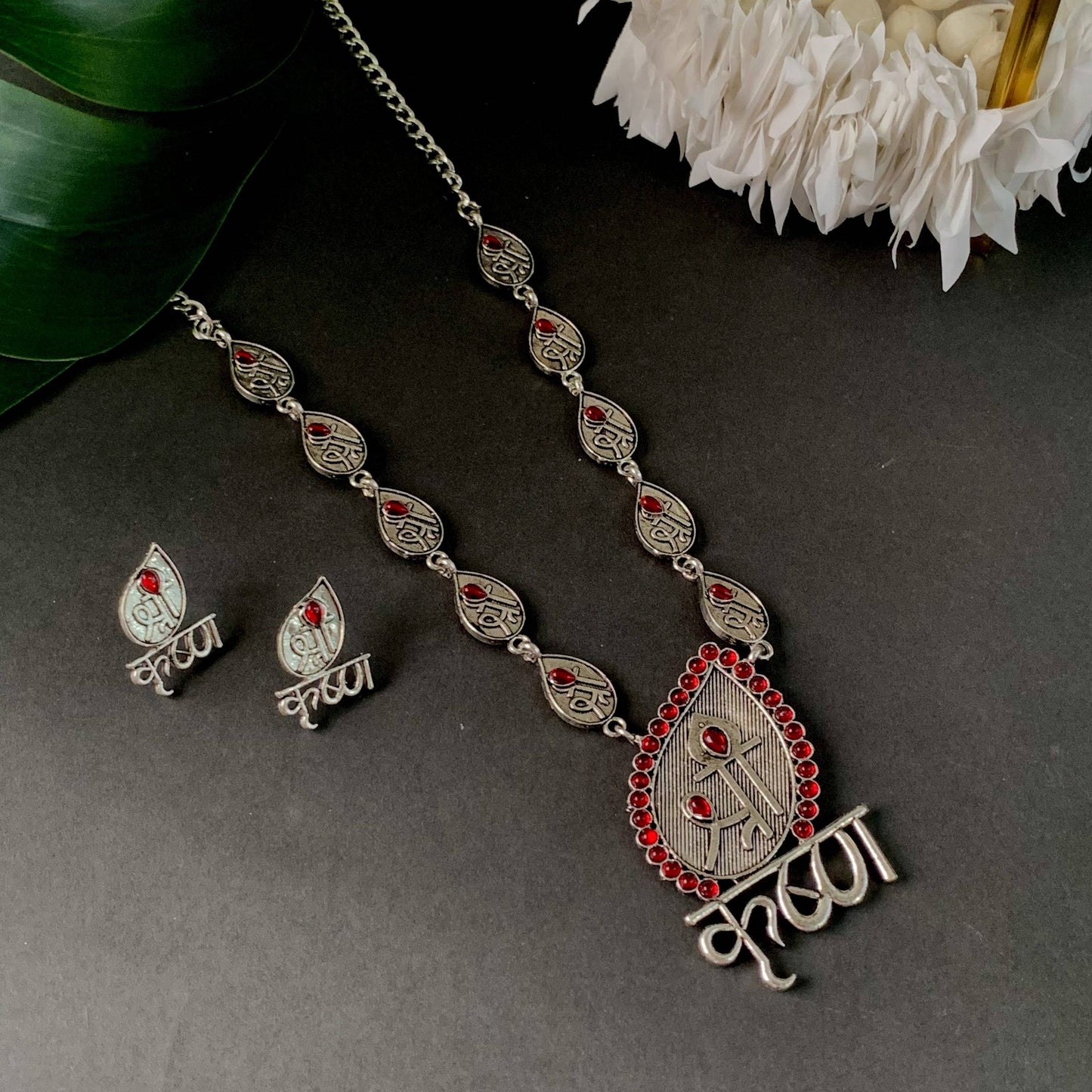 Oxidized Silver plating necklace set - Wahe Jewels - Swadesiicart