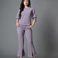Myshka Lavender Solid Boat Neck Casual Top With Trousers Co-ord set - Swadesiicart
